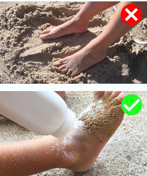 Phấn rôm sẽ giúp cát được phủi sạch