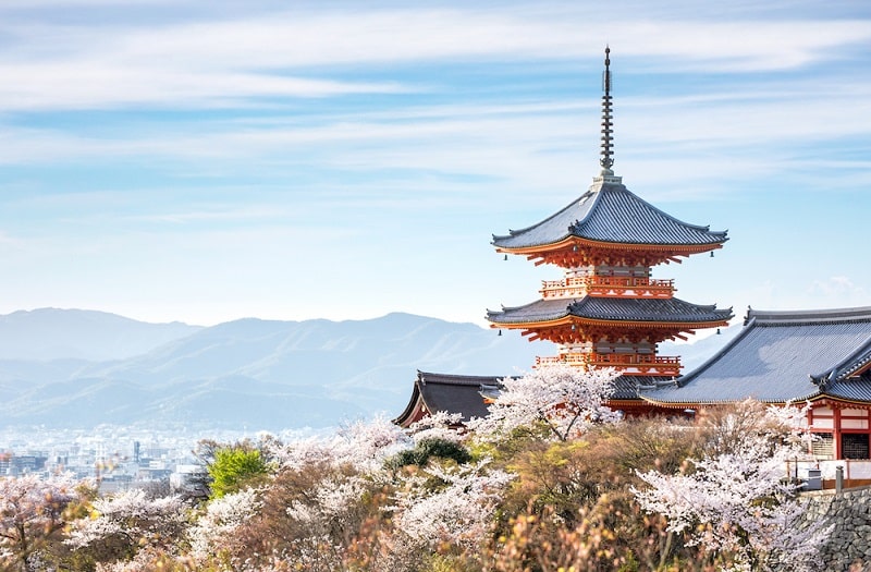 Cảnh quan Đền Kiyomizu-dera mùa xuân