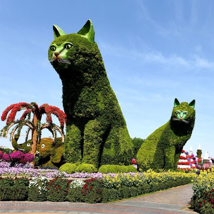 Những chú mèo lớn được tạo nên từ những cành cây và hoa ở Dubai Miracle Garden