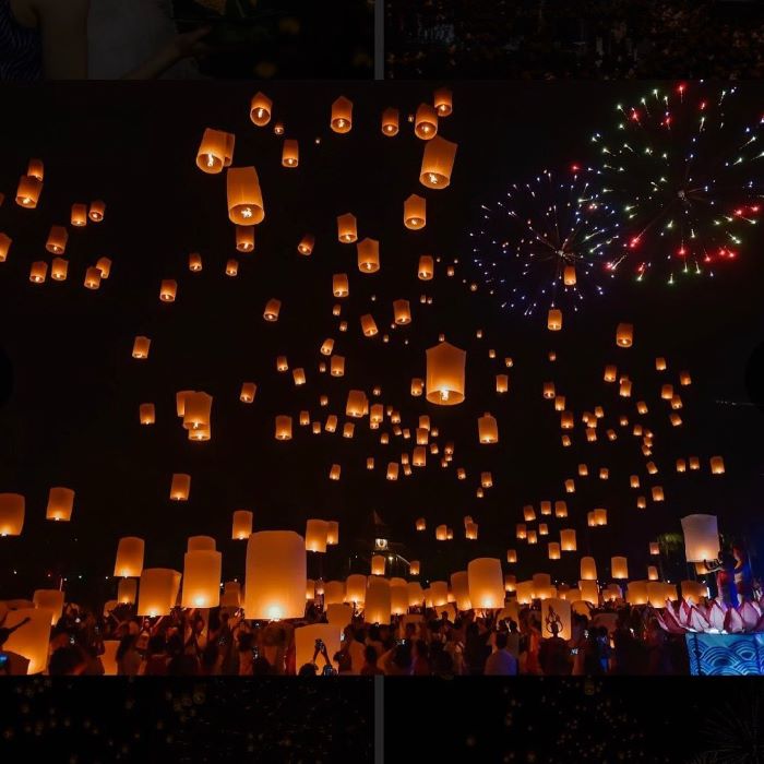 Mọi người cùng nhau tham gia thả đèn vào bầu trời đêm