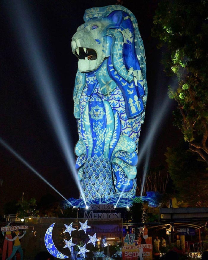 tượng Merlion Singapore về đêm