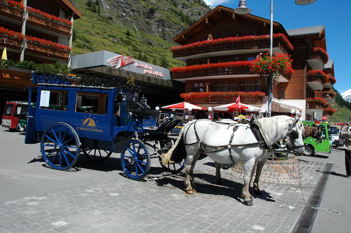  Di chuyển bằng xe ngựa  khi du lịch thành phố không ô tô của Thụy Sĩ. 