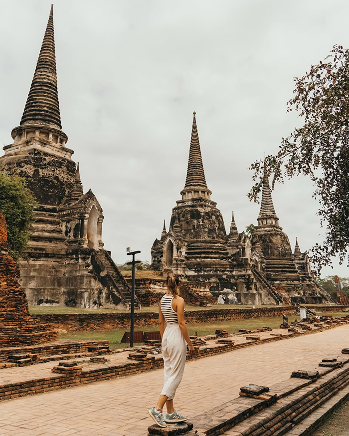 Điểm nhấn ấn tượng nhất của Wat Phra Si Sanphet cố đô Ayutthaya Thái Lan là ba bảo tháp lớn