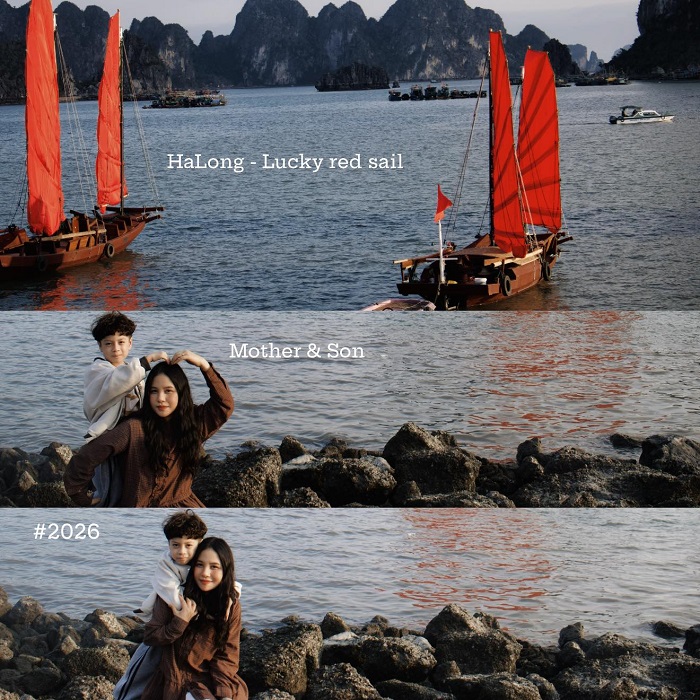 Đu trend check in cánh buồm đỏ Hạ Long trong dịp xuân sang