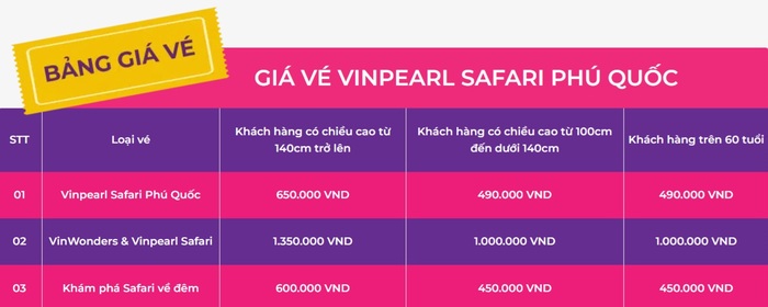 kinh nghiệm đi Vinpearl Safari Phú Quốc bảng giá vé tham khảo