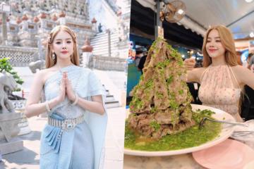 'Búp bê' DJ Mie du lịch Thái Lan ăn sườn cay ngắm hoàng hôn ở Pattaya