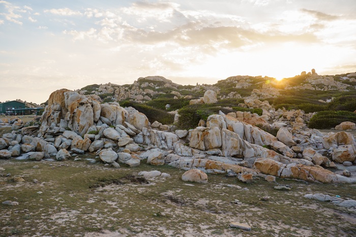 Các phiến đá bị phong hóa qua hàng triệu năm, tạo thành những “tác phẩm điêu khắc” tự nhiên độc đáo. Ảnh: Lương Phong