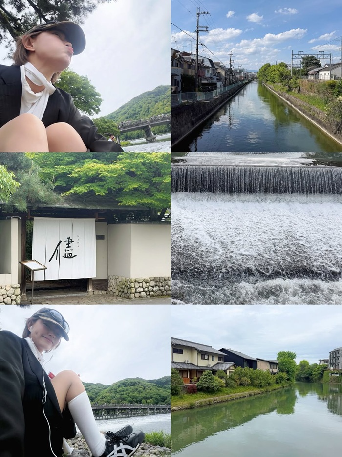 Nữ fashionista dành thời gian khám phá những góc bình yên ở Kyoto, dạo bên dòng sông. Ảnh: Instagram nhân vật