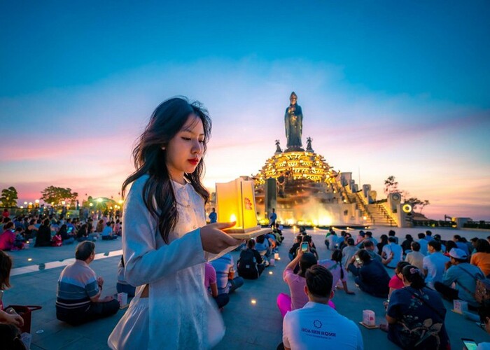 hoạt động du lịch ở núi Bà Đen Tây Ninh - Dâng đăng trên đỉnh núi thu hút nhiều du khách tham dự