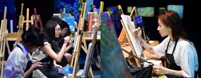 tham gia các lớp học vẽ tại triển lãm nghệ thuật đa giác quan Van Gogh và Monet