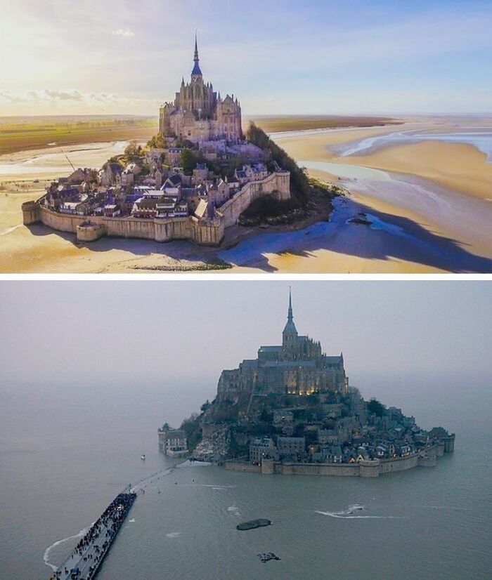 Ngắm thủy triều nổi tiếng trên đảo Mont Saint-Michel Pháp