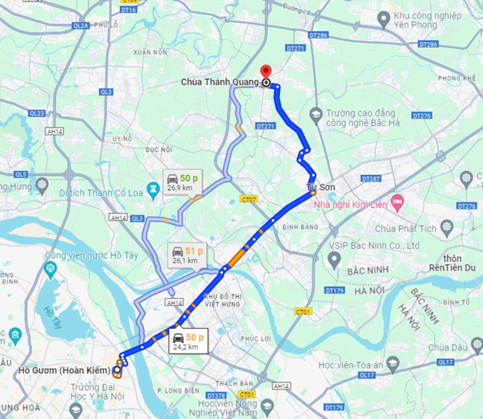 Bản đồ hướng dẫn di chuyển đến Chùa Thánh Quang Bắc Ninh 