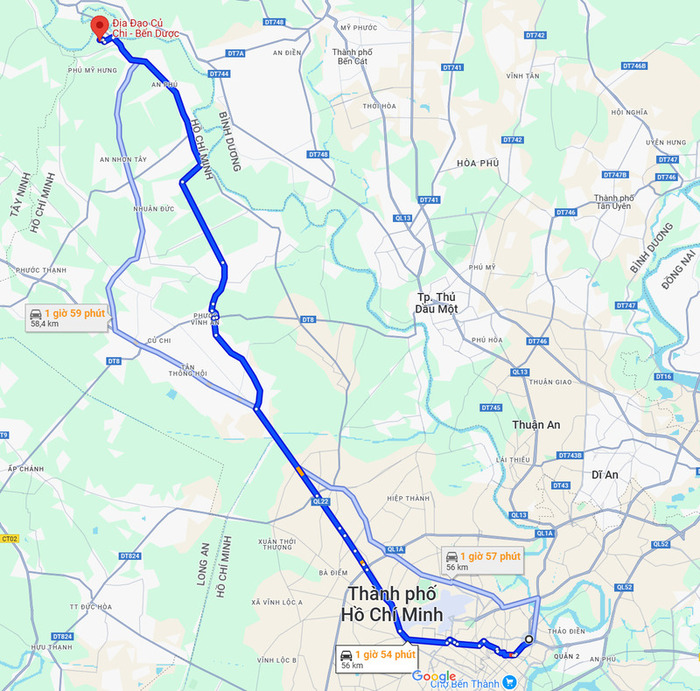 Bản đồ hướng dẫn di chuyển đến Địa đạo Bến Đình Củ Chi TP HCM 