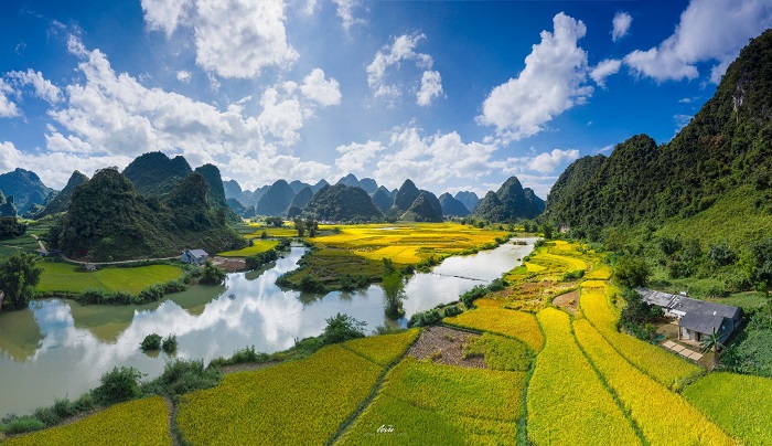 Sông Quây Sơn chảy len lỏi qua địa phận nhiều xã, là điểm đến mùa vàng ở Cao Bằng 