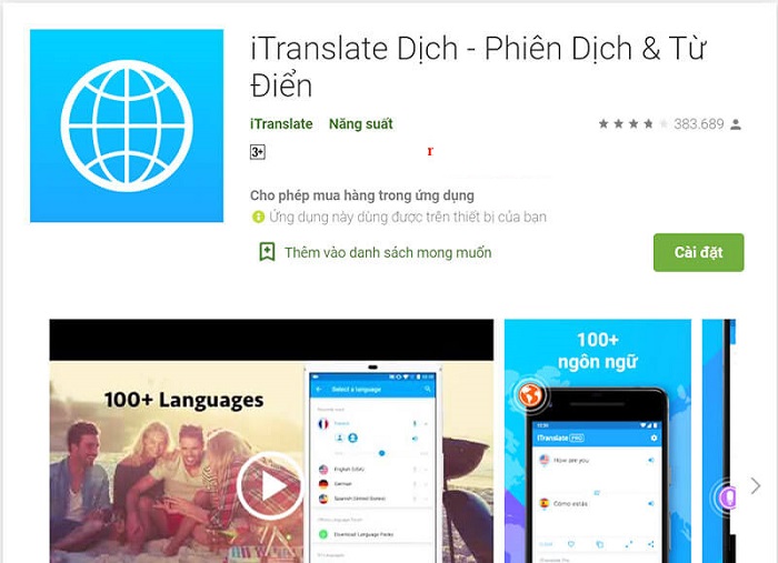 Itranslate - ứng dụng phiên dịch phổ biến