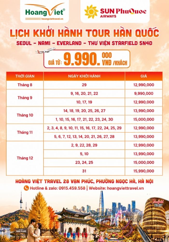 Giá tour Hàn Quốc Hoàng Việt Travel
