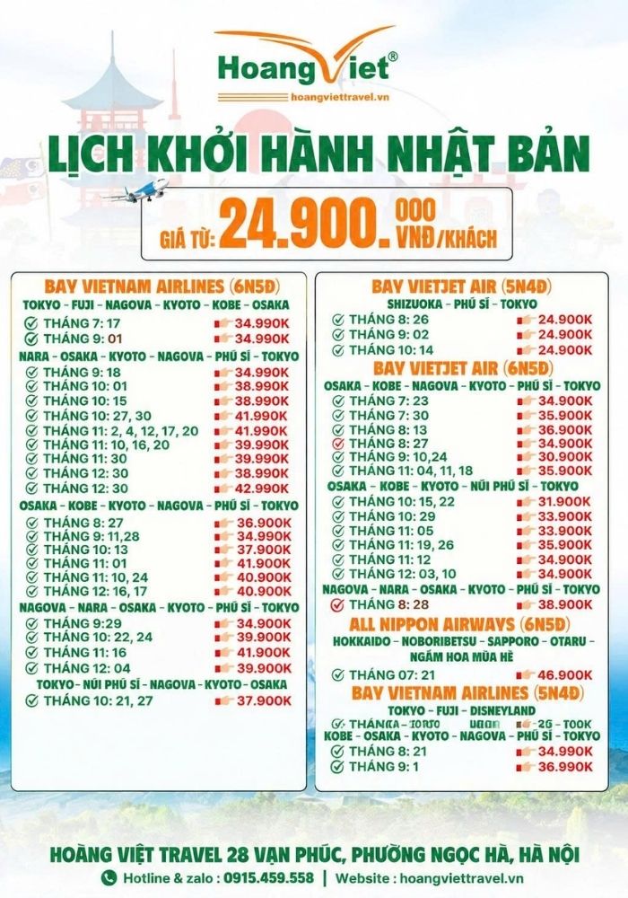 Bảng giá tour Nhật Bản của Hoàng Việt Travel