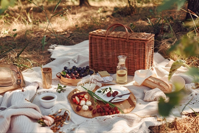 Chuẩn bị thật nhiều đồ ăn cho chuyến picnic tại chân cầu Thuận Phước