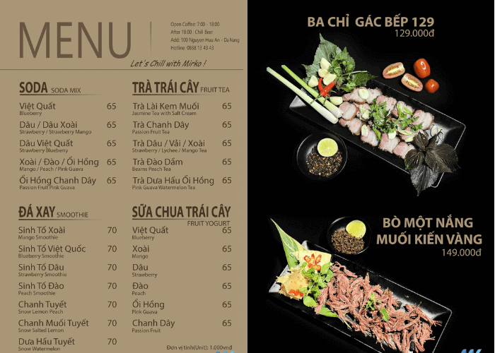 menu đồ ăn cafe cừu đà nẵng