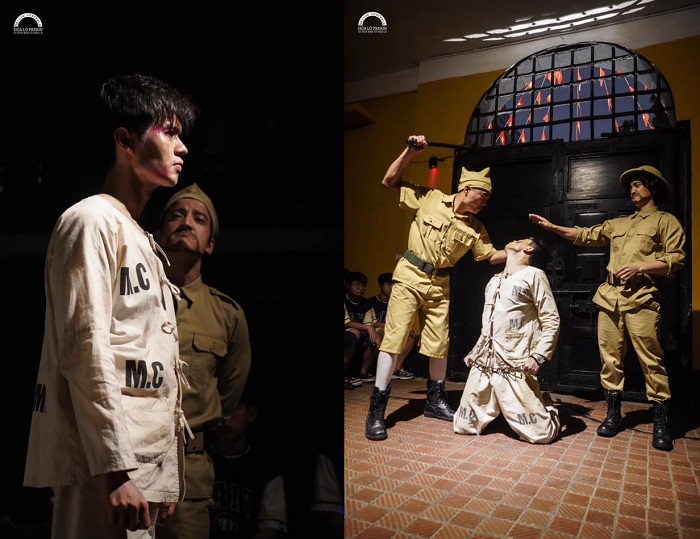 Các diễn viên tái hiện khung cảnh tại nhà tù thời chiến khiến khách tham gia Tour đêm Hà Nội không khỏi choáng ngợp