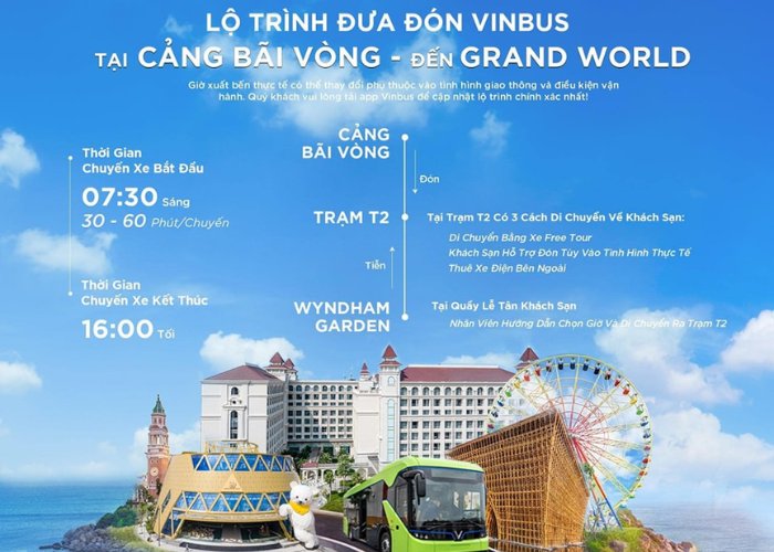 Lịch trình xe bus Phú Quốc: Grand World - Cảng Bãi Vòng