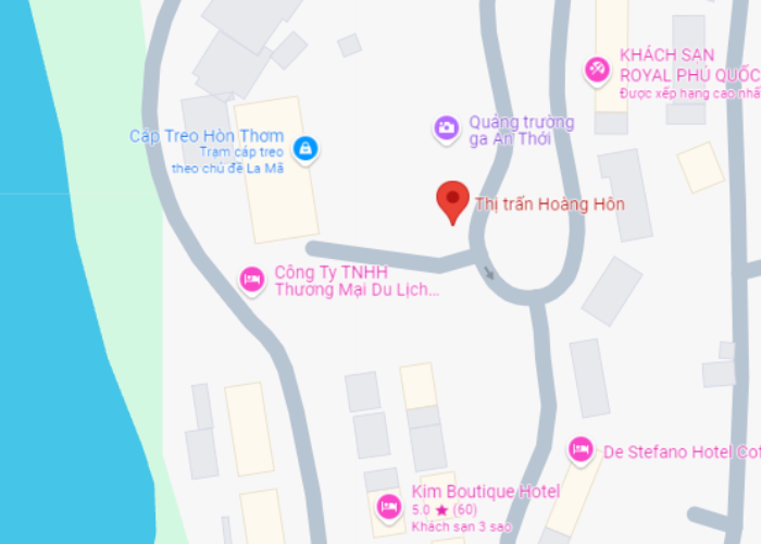 Tọa độ của thị trấn Hoàng Hôn ở Phú Quốc trên bản đồ Google Maps