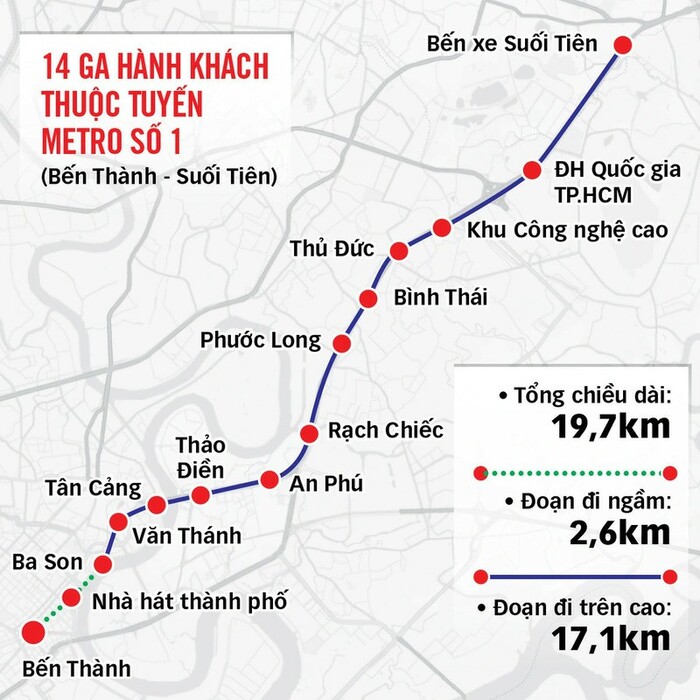 Lộ trình tuyến Metro số 1 Bến Thành Suối Tiên